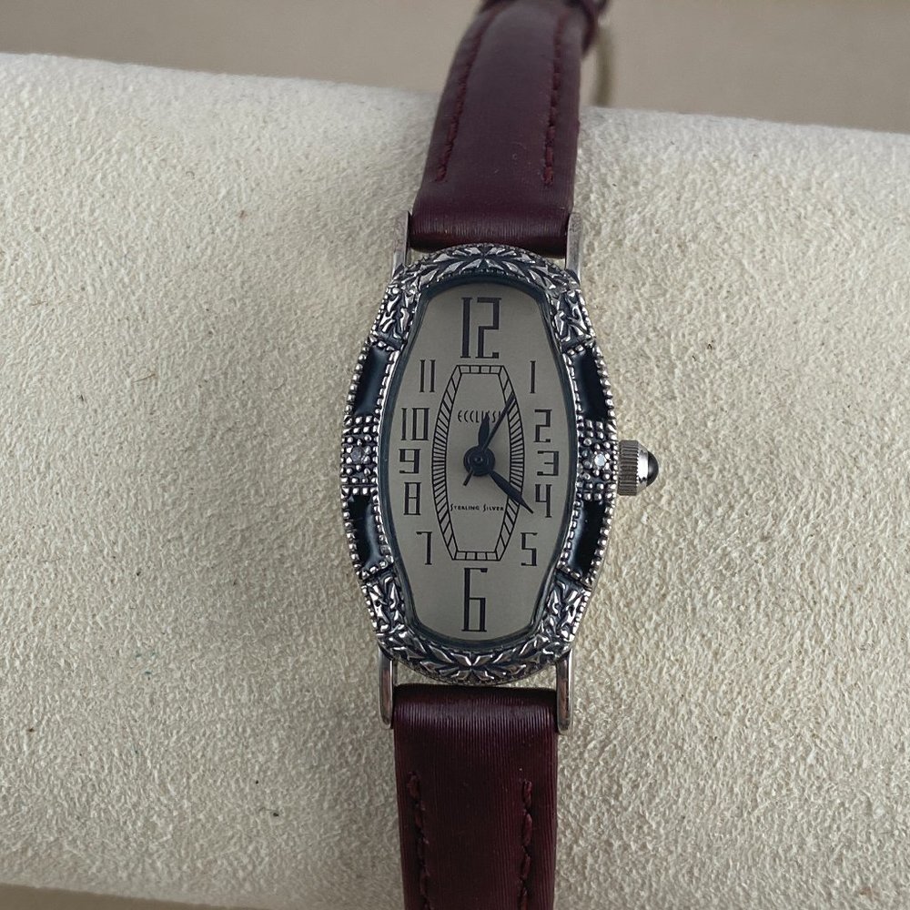 Vintage Western Styled Sterling Silver Ecclissi with Engraved Case Black Enamel - Picture 2 of 7